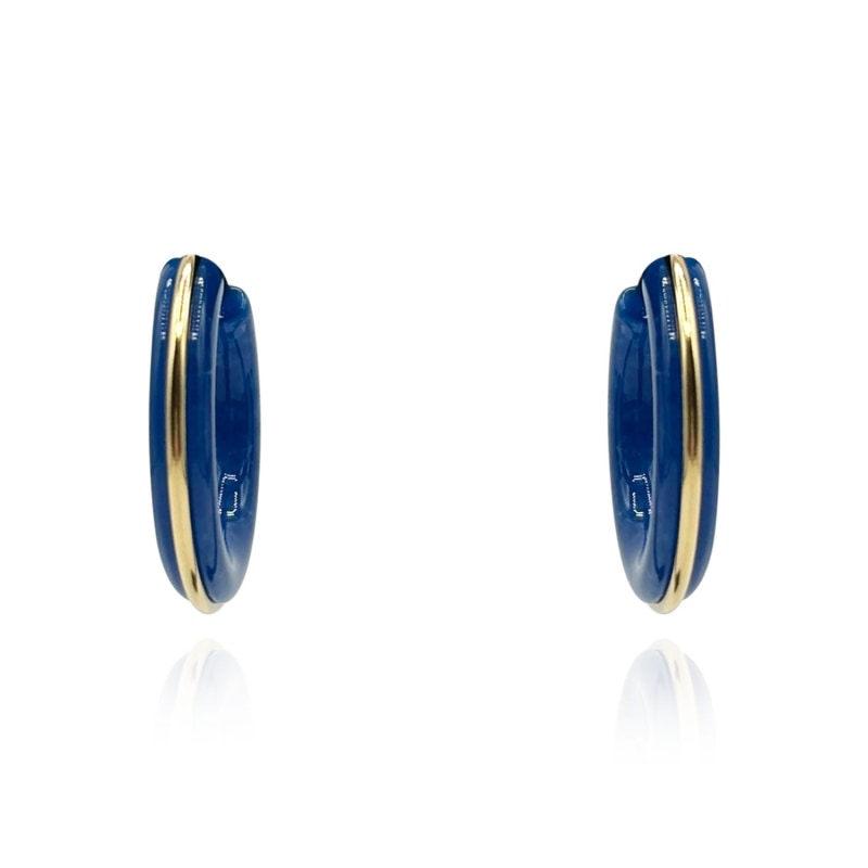 Thumbnail of Navy Resin Hoop Earrings With Gold Stripe image