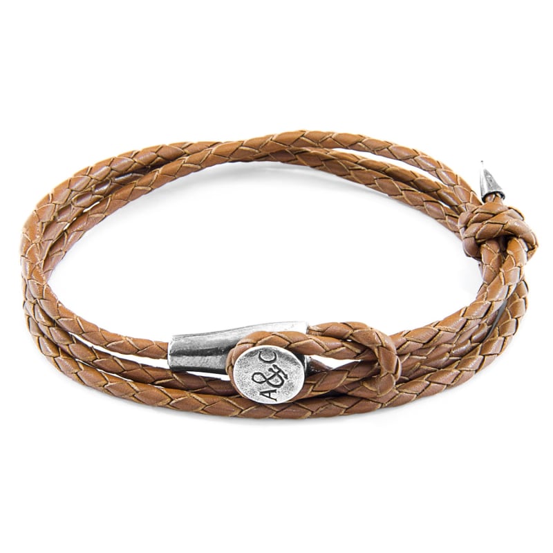 Thumbnail of Light Brown Dundee Silver & Braided Leather Bracelet image