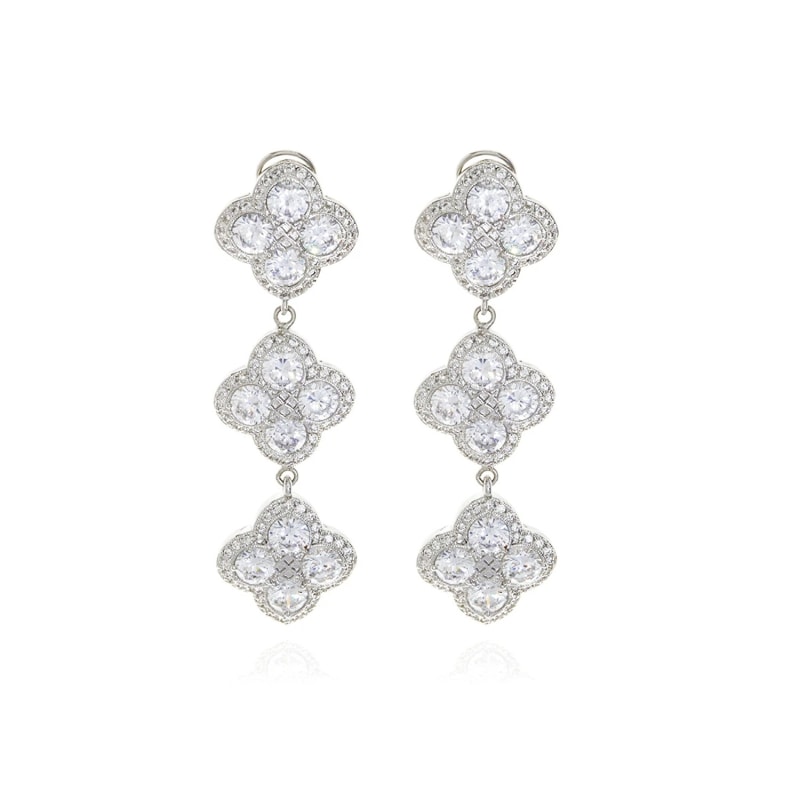 Thumbnail of Silver Chandelier Diamond Flower Long Earrings image