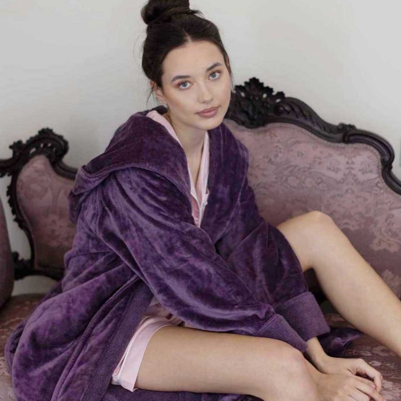 Thumbnail of Organic Cotton Hooded Robe - Womens Aubergine image