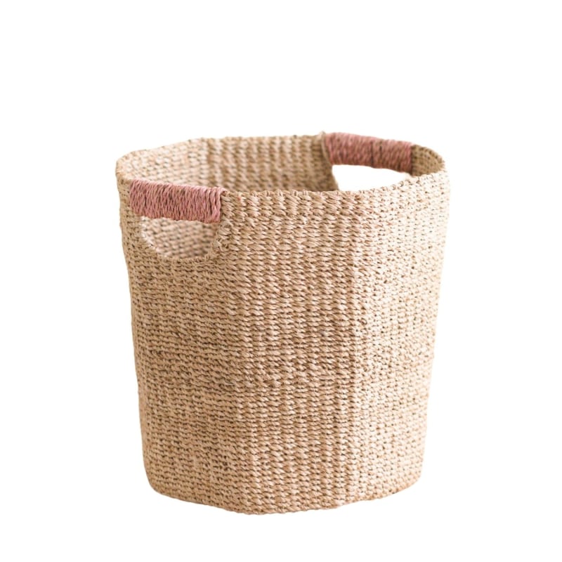 Thumbnail of Natural Octagon Basket With Dusty Rose Handle - Natural Basket image