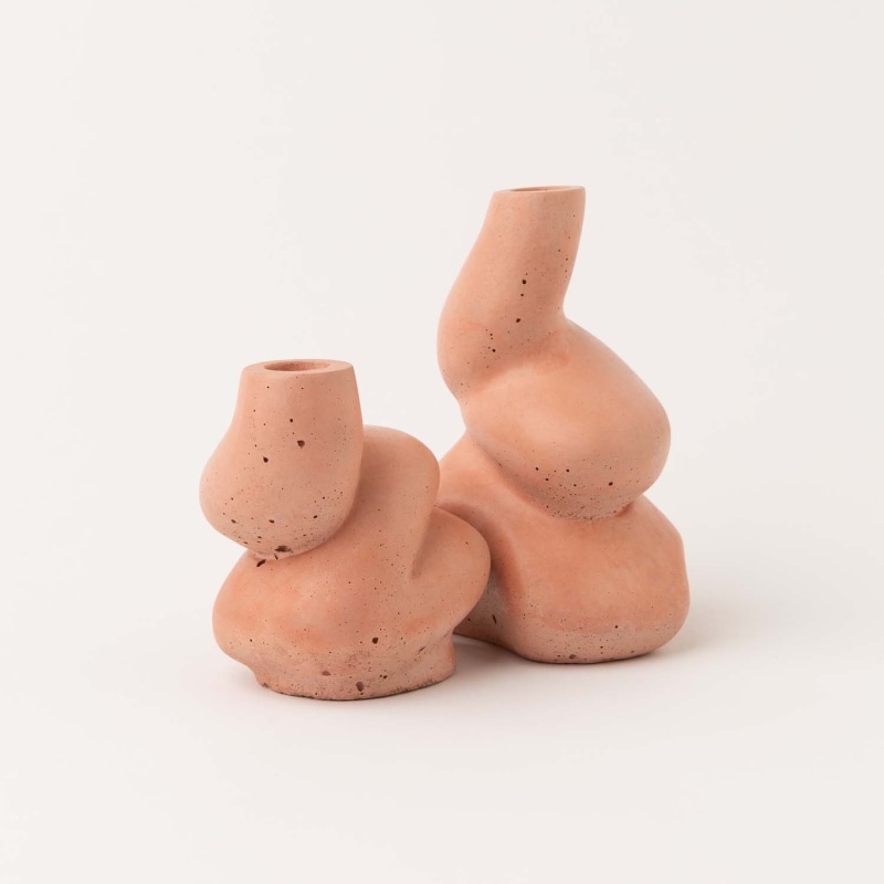 Thumbnail of The Cuddle - Pair Of Concrete Candle Holders - Babe Pink image