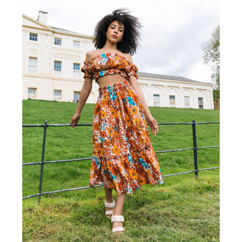 Thumbnail of The Sofia Midi Skirt In Brown 70S Floral image