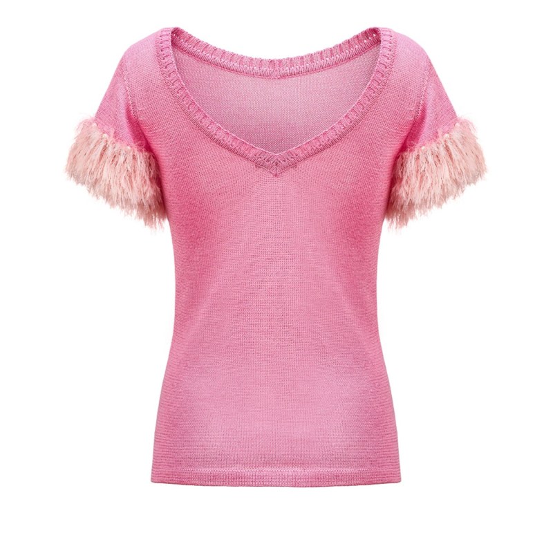 Thumbnail of Pink Knit Top With Handmade Knit Details image