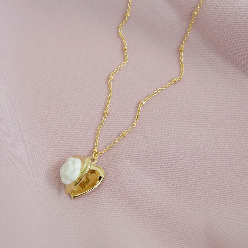 Thumbnail of Mini Camellia Heart Locket Pendant Necklace image