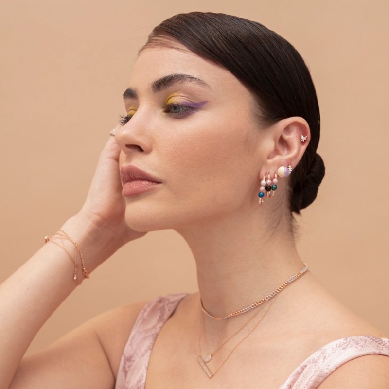 Thumbnail of Neomi Twin Diamond Earring Dark Green And Pink image