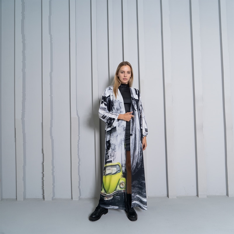 Thumbnail of Neon Drive Car Abstract Print Long Kimono Dress image