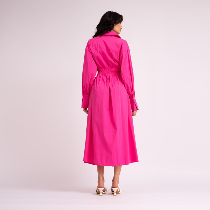 Thumbnail of Neon Pink Midi Shirt Dress With Waist Cut-Out image