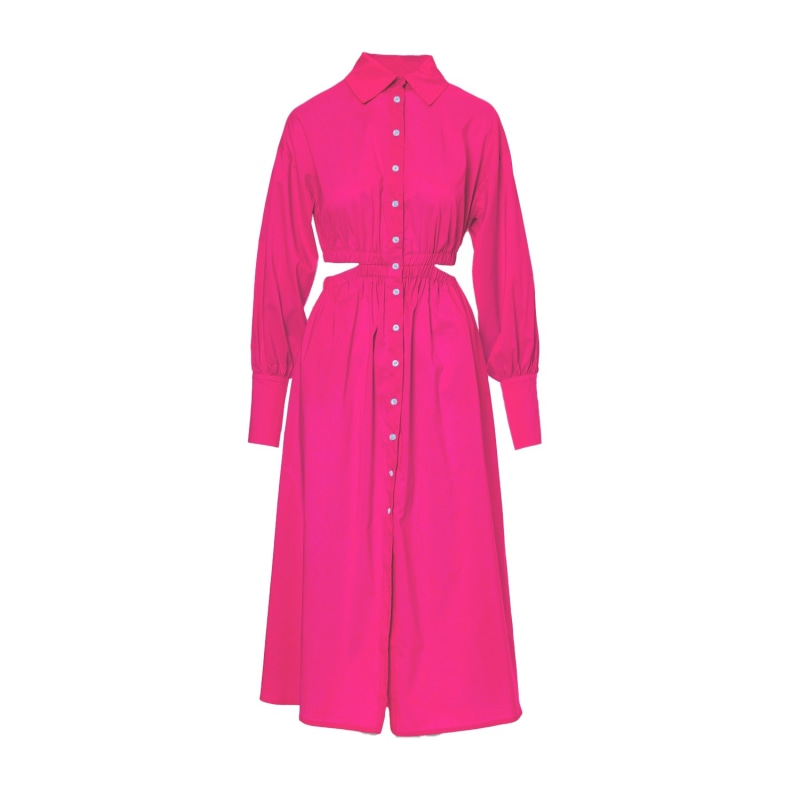 Thumbnail of Neon Pink Midi Shirt Dress With Waist Cut-Out image