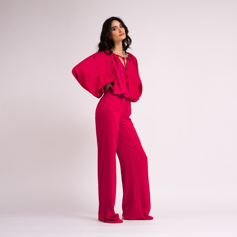 Thumbnail of Neon Pink Set With Blouse And Wide Leg Trousers image