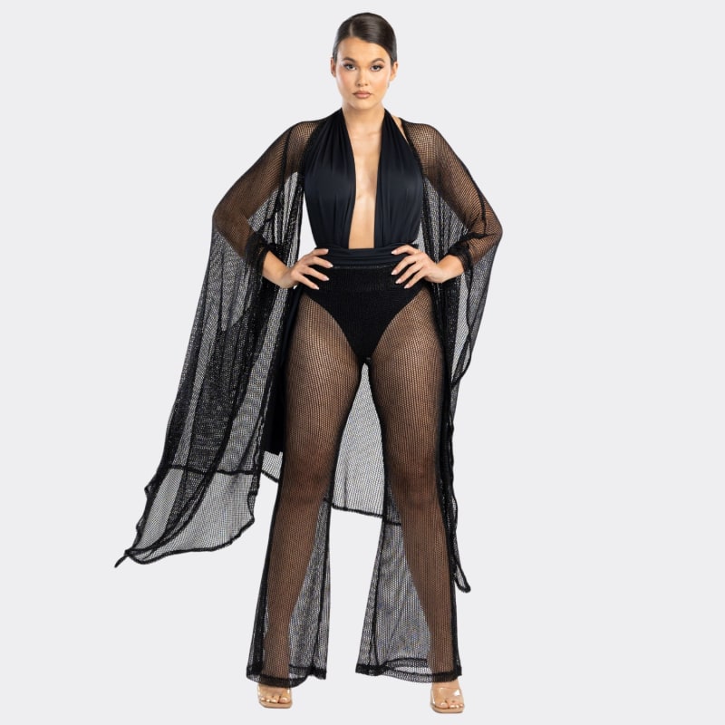 Thumbnail of Nety High Waisted Mesh Beach Pants In Black image