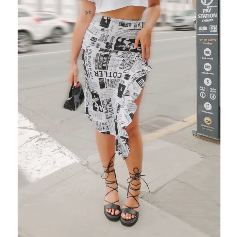 Newspaper Print Cascade Skirt | Delayne Dixon | Wolf & Badger Newspaper Print Cascade Skirt | Delayne Dixon | Wolf & Badger