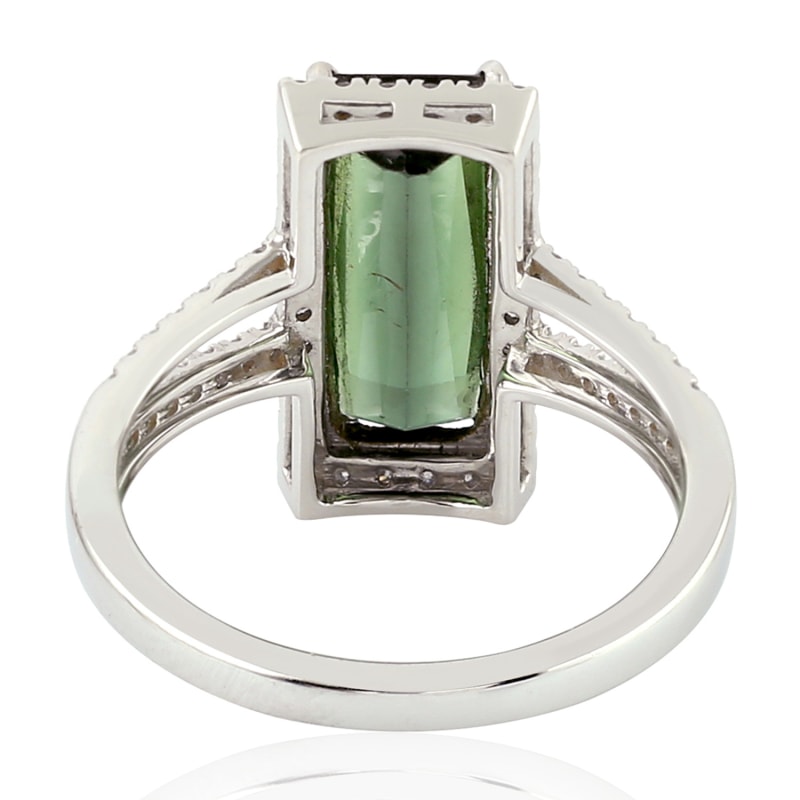 Thumbnail of 18K White Gold Cocktail Ring Green Tourmaline Pave Diamond Ring Jewelry image