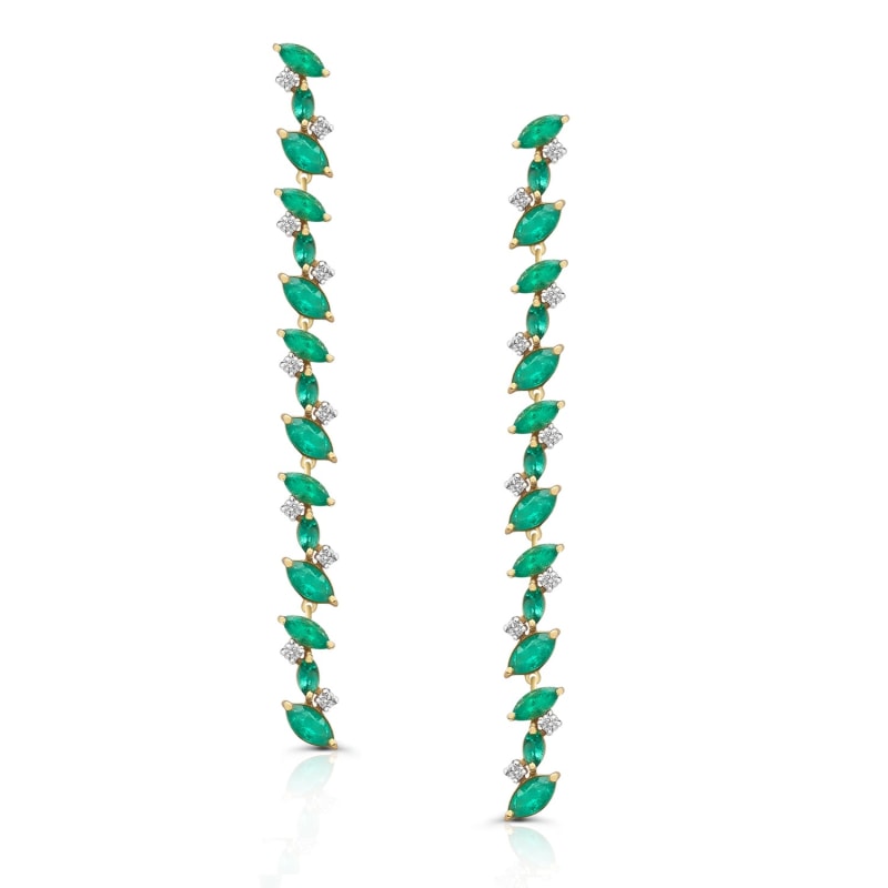 Thumbnail of Emerald Marquise & Diamond Earring In 18K Yellow Gold image