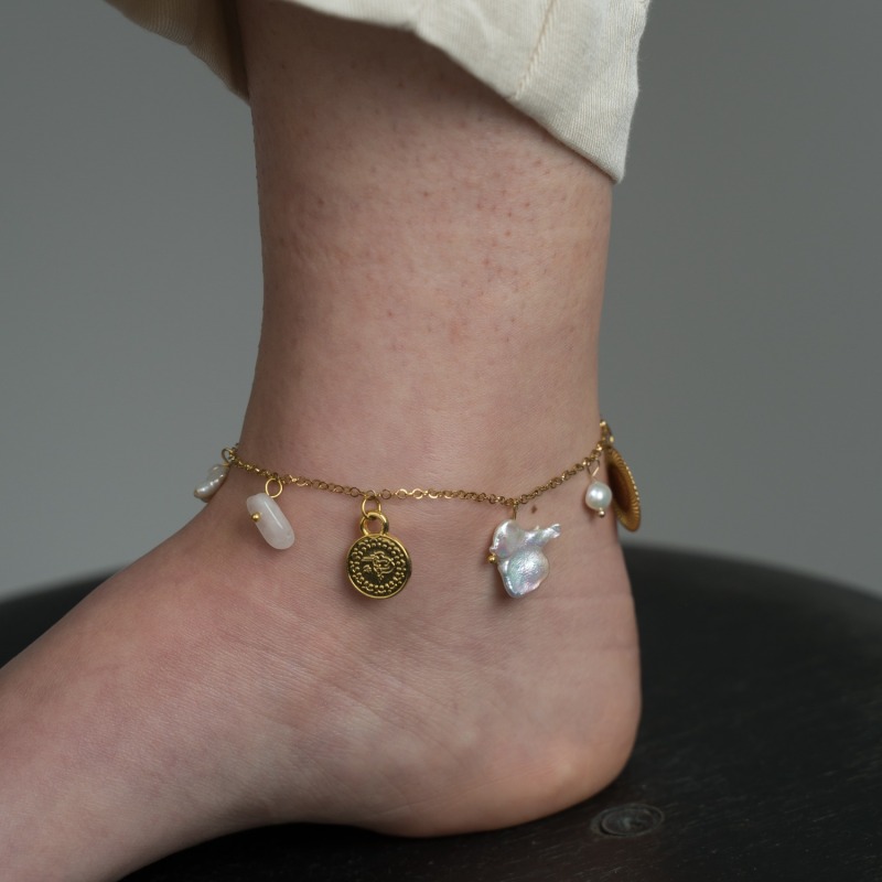 Thumbnail of Zora 24K Gold-Plated Coin & Pearl Anklet image