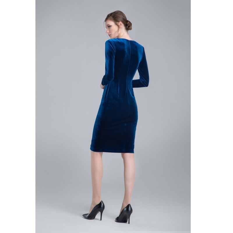 Thumbnail of Scarlett Velvet Dress With V-Neckline & Draped Detail In Royal Blue image