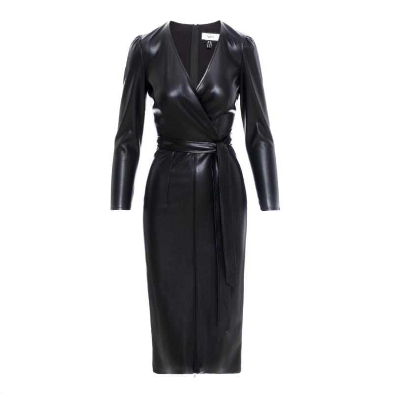 V neck leather dress discount