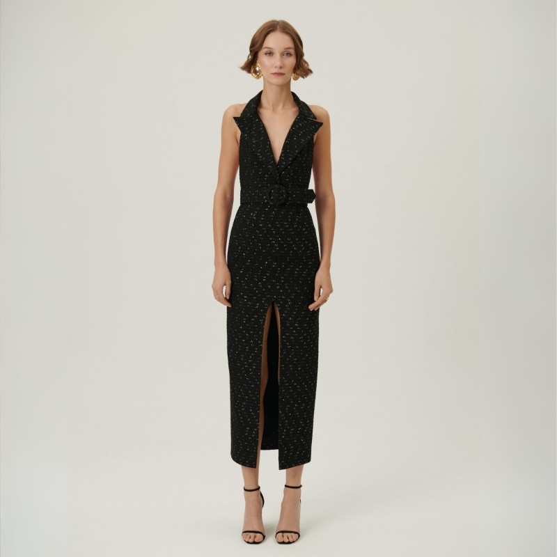 Thumbnail of Night Glam - Black Tweed Long Dress image