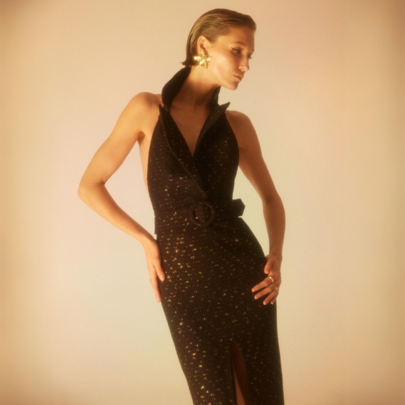 Thumbnail of Night Glam - Black Tweed Long Dress image