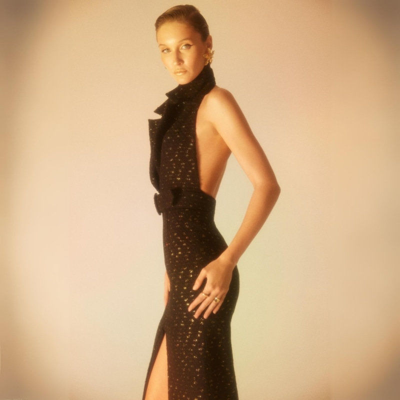 Thumbnail of Night Glam - Black Tweed Long Dress image