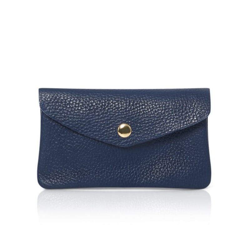Medium Popper Leather Purse In Navy Betsy Floss Wolf Badger