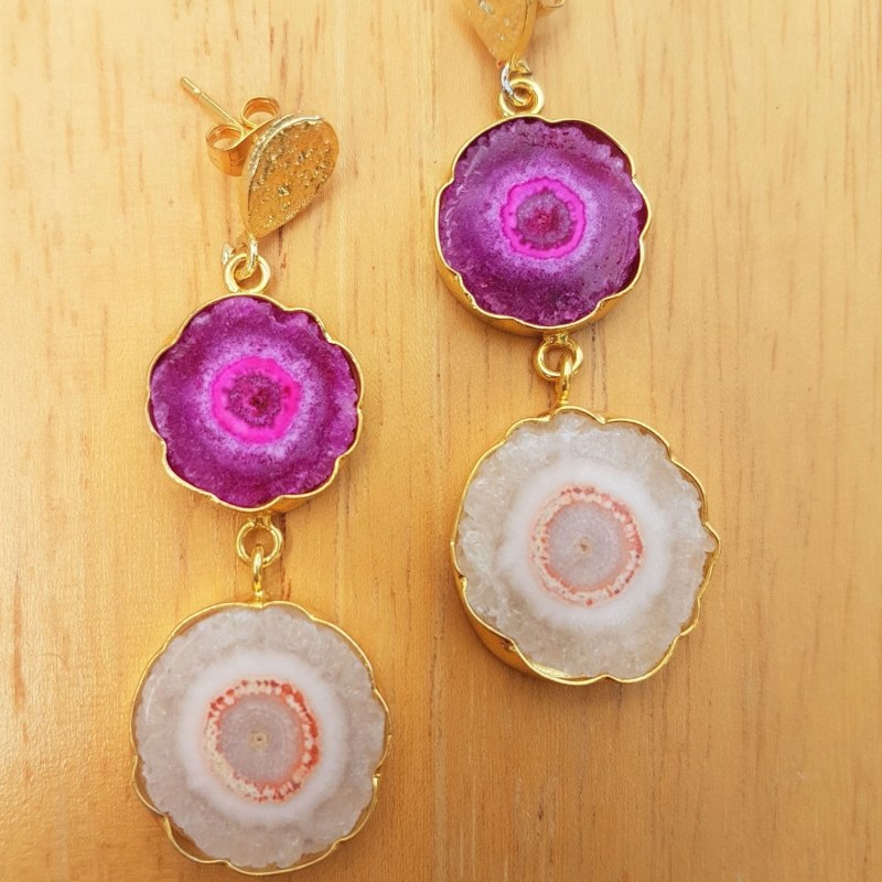 Thumbnail of 'So Solar' Violet Coral Gemstone Gold Earrings image