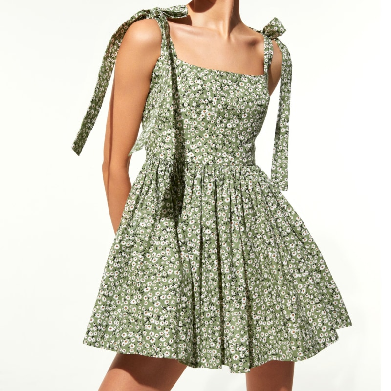 Thumbnail of Audree Floral Print Poplin Mini Dress In Spring Green image