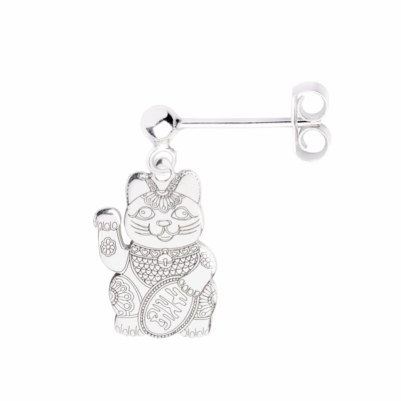 Thumbnail of Silver Lucky Cat Single Short Drop Earring image