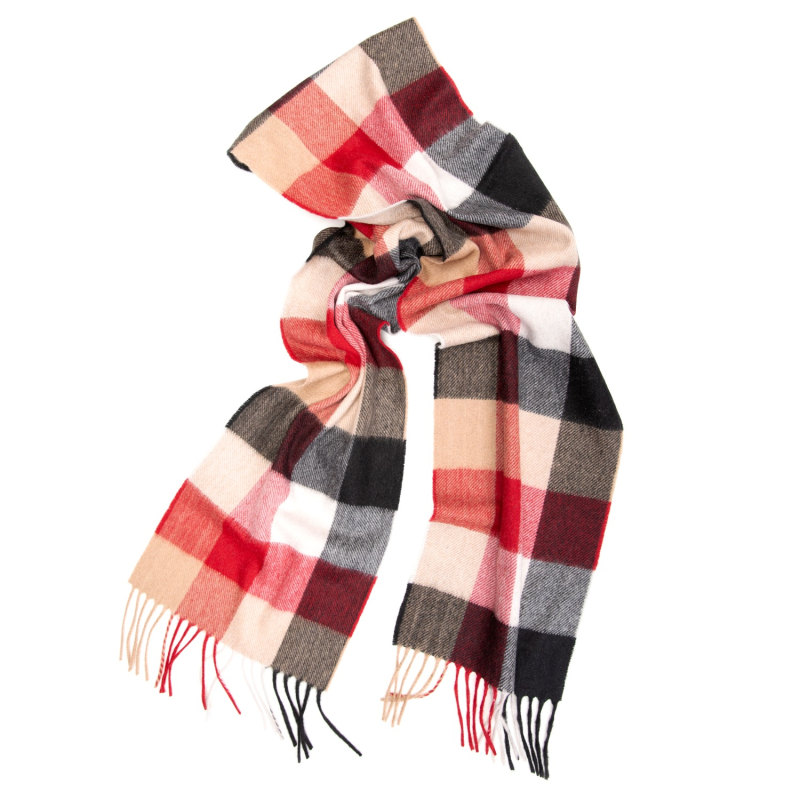 Thumbnail of Oban Camel Red Block Cashmere Scarf image