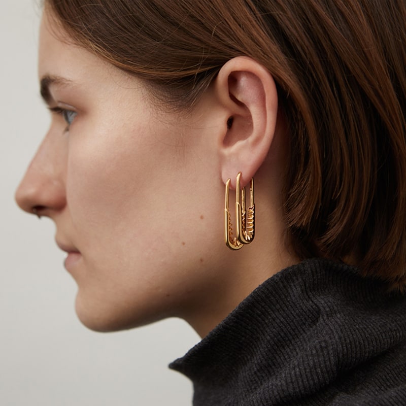 Thumbnail of Safety Pin Hoop Earrings - Gold image