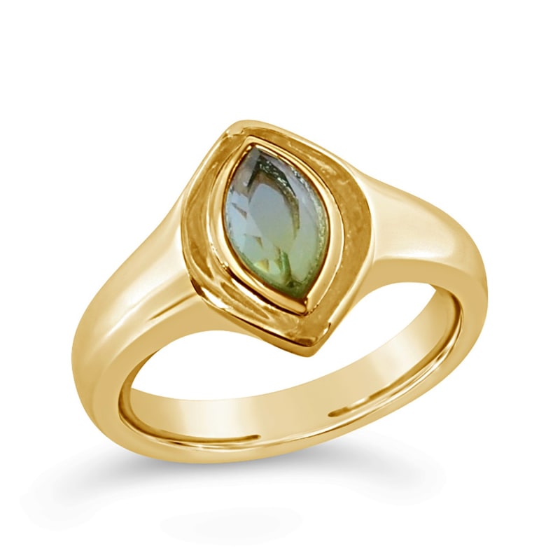 Thumbnail of Marquise Signet Ring- Ocean Quartz - Gold image