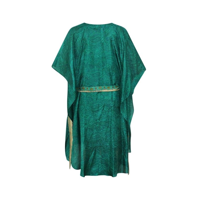 Thumbnail of Neem - Emerald Green Vintage Silk Sari Kimono Style Wrap Dress image