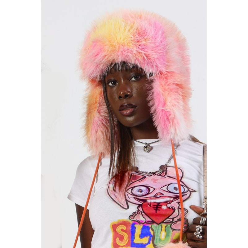 Thumbnail of ‘No Fox Hunt' Faux Fur Trapper Hat In Tie Dye image