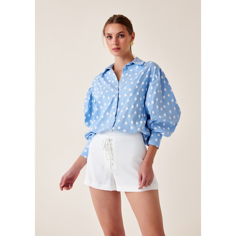 Thumbnail of Noemi Blue Puff Sleeve Cotton Shirt image