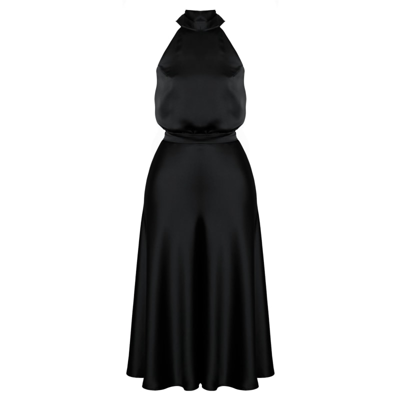 Black Satin Extreme Cowl Halter Maxi Dress