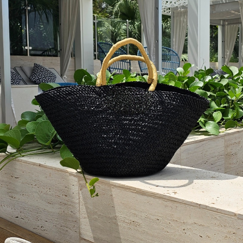 Thumbnail of Nora Black Straw Beach Bag - Sand image