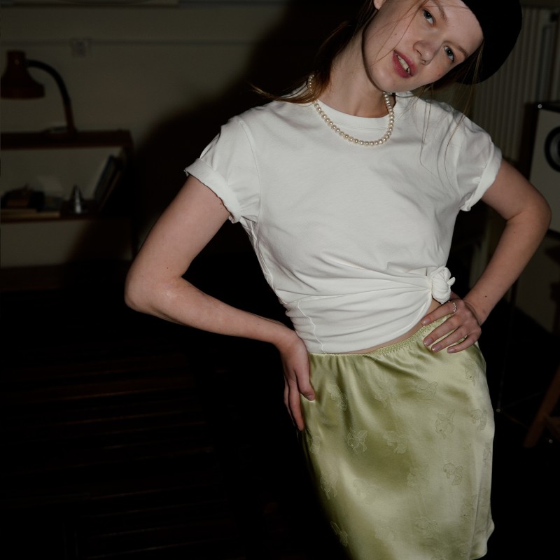 Thumbnail of Flowy Silk Jacquard Mini Skirt - Green image
