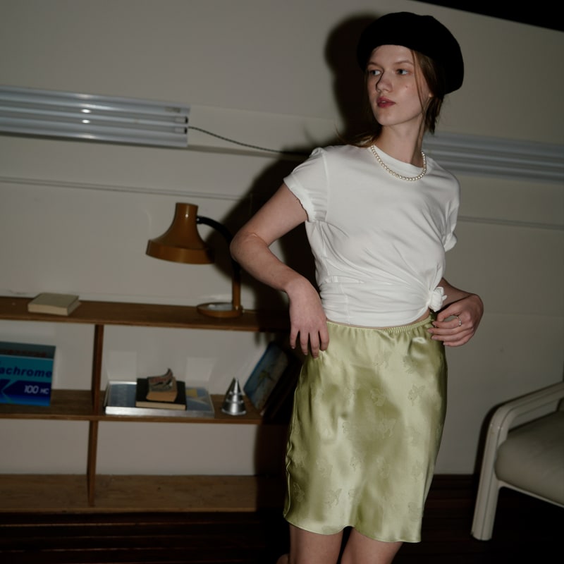Thumbnail of Flowy Silk Jacquard Mini Skirt - Green image