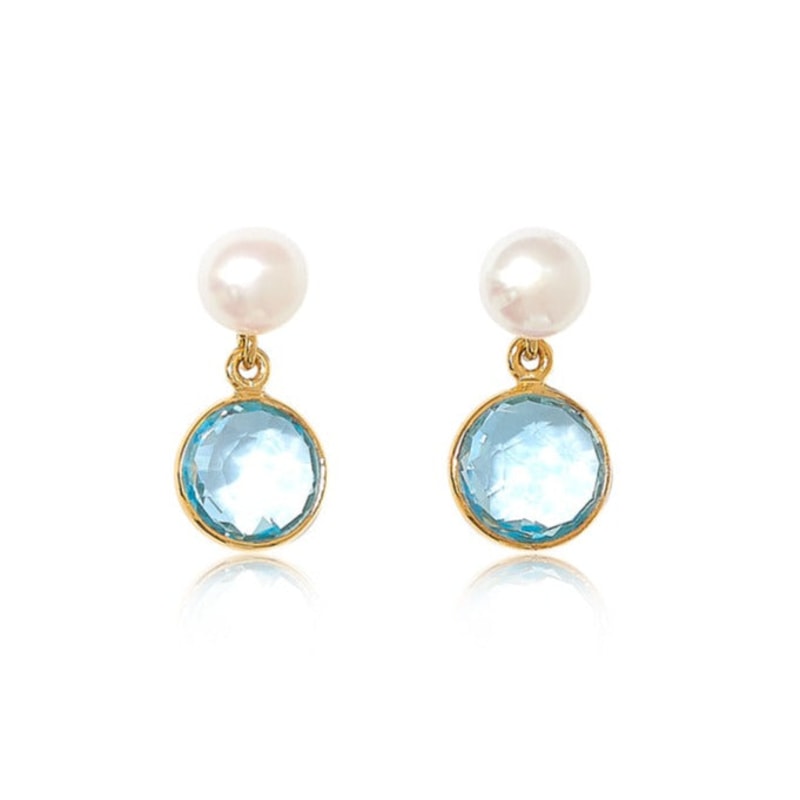 Nova Blue Topaz Cultured Freshwater Pearl Drop Earrings Pearls of the Orient Online Wolf Badger