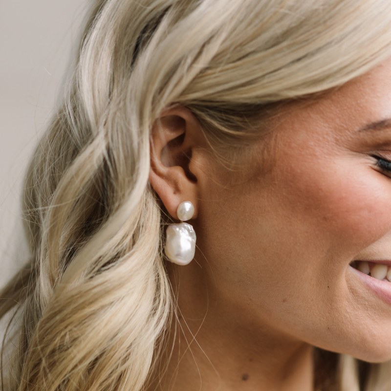 Thumbnail of Nova Large Baroque Pearl Drop Sterling Silver Earrings image