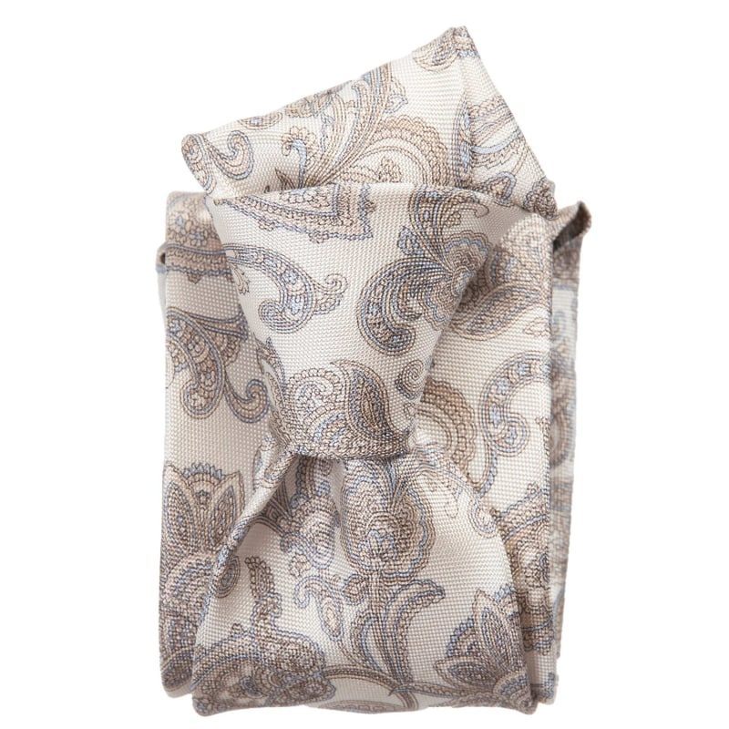 Monreale - Silk Ascot Cravat Tie - Champagne and Silver