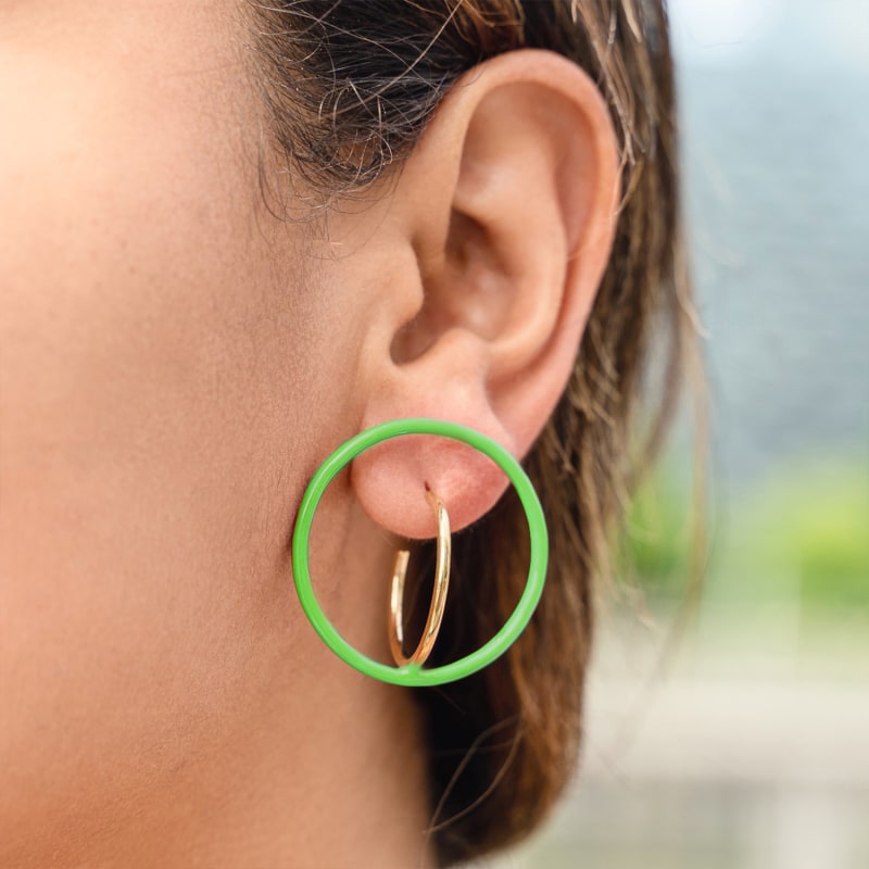 Thumbnail of Floating Enamel Earrings In Neon Green image