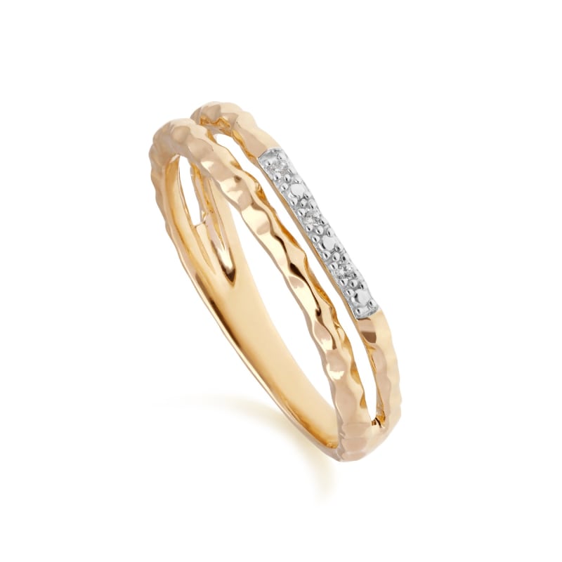 Thumbnail of Diamond Pavé Hammered Double Band Ring In Yellow Gold image