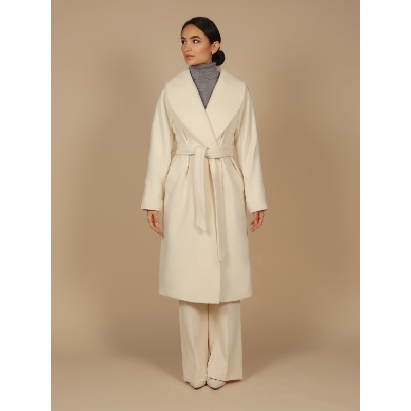 Thumbnail of 'Hepburn' 100% Italian Virgin Wool & Cashmere Coat In Bianco image