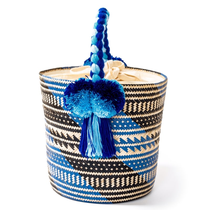 Thumbnail of Small Blue Wave Woven Straw Bucket Bag image