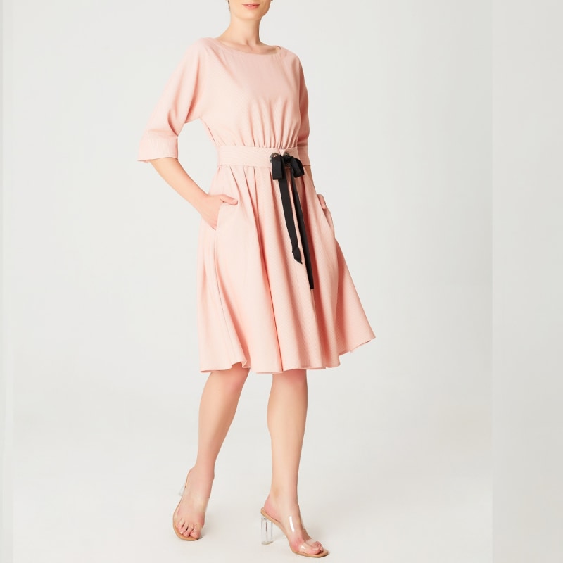 Thumbnail of Wide-Belt Flared Dress - Salmon image