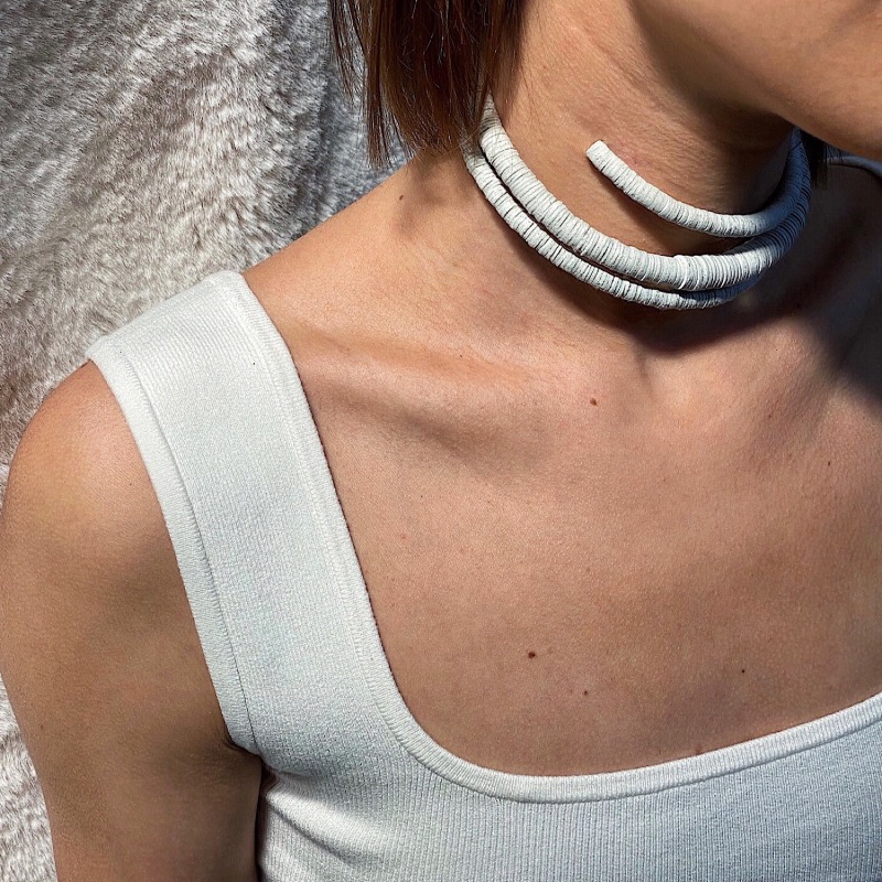 Thumbnail of Continuous Coil Leather Choker White image