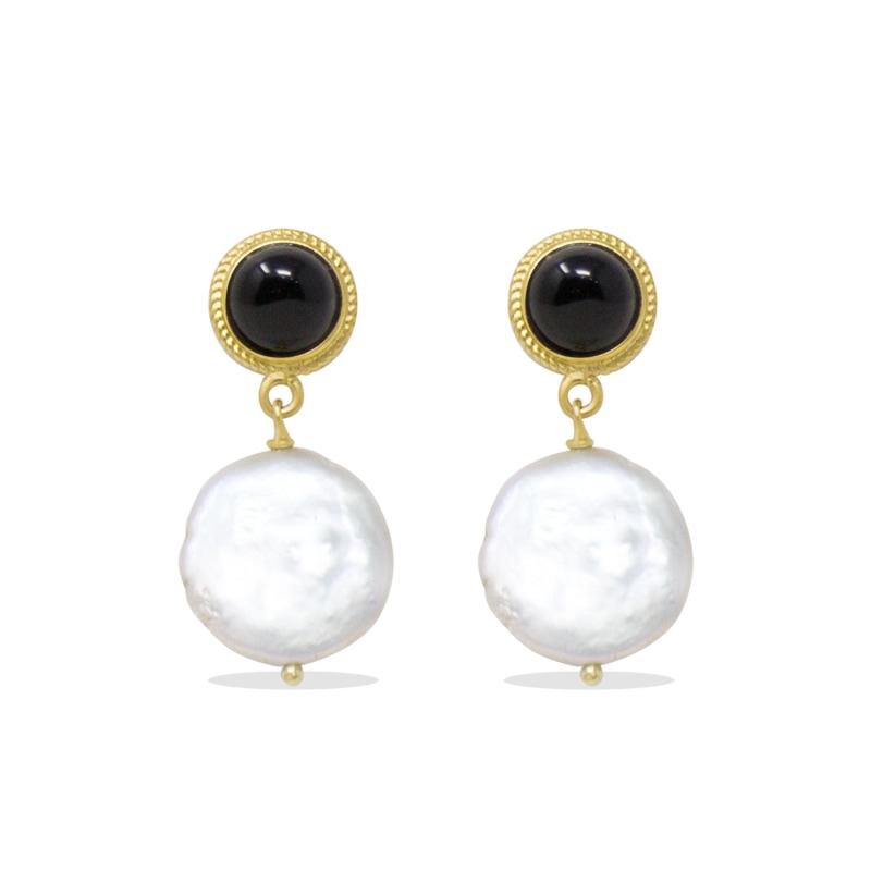 Thumbnail of Gold-Plated Onyx & Keshi Pearl Earrings image