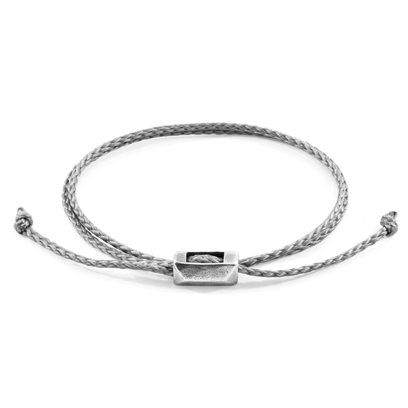 Thumbnail of Taupe Grey Edward Silver & Braided Leather Skinny Bracelet image