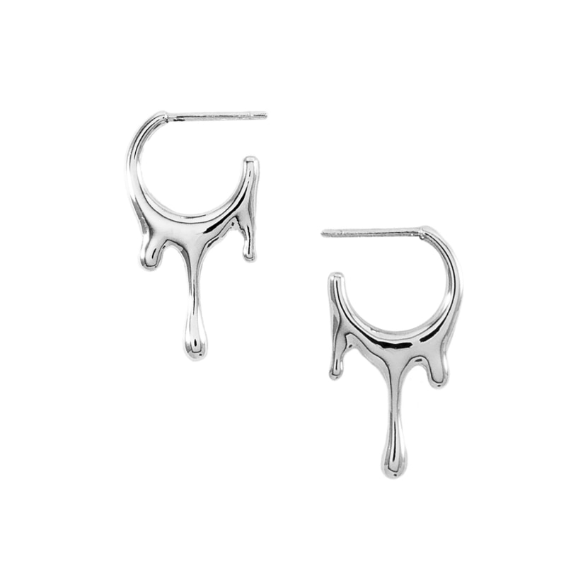 Thumbnail of Dripping Circular Sterling Silver Xs Hoop Earrings image